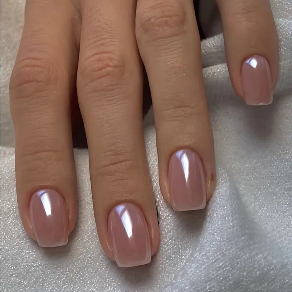 Short Squared Shimmery Pink Press On Nails Set, New In Box